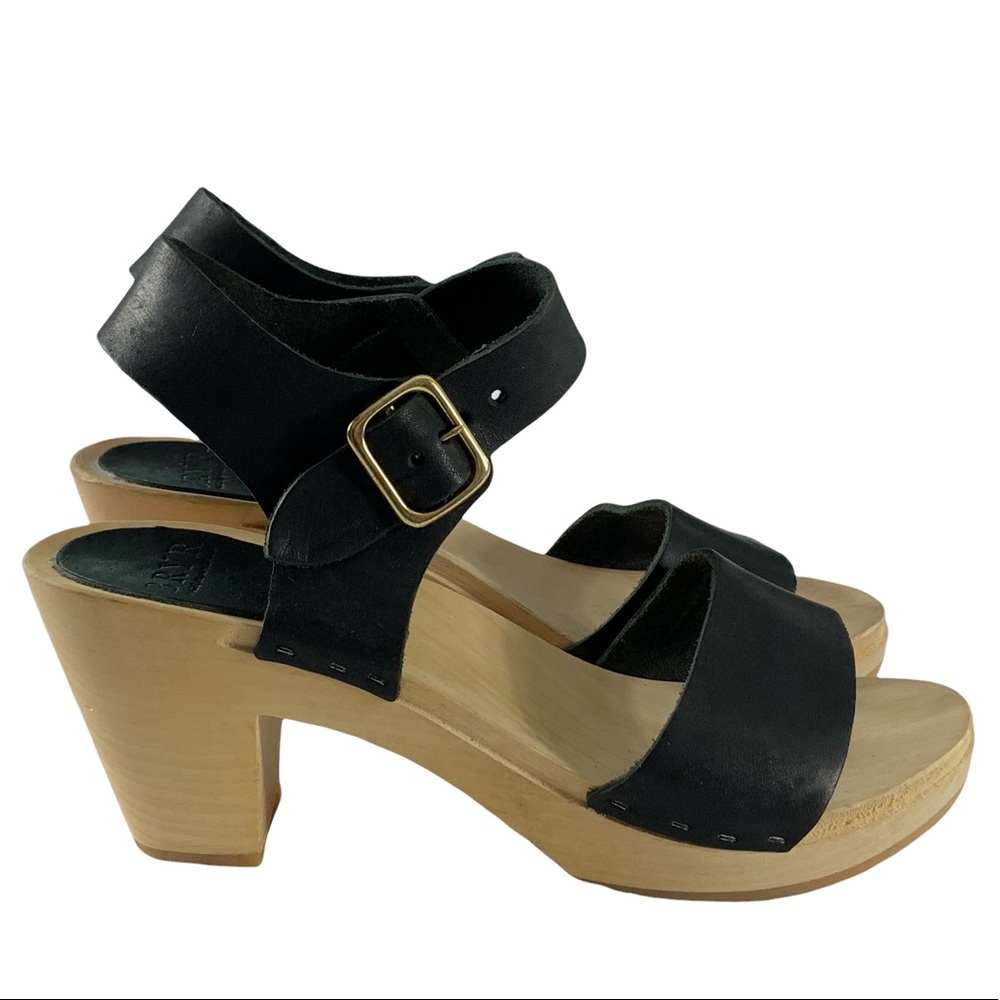 BRYR Clogs MIRANDA Sandals Black Leather Wood Shoes Size 38 US 8
